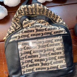 Juicy Couture Logo Print Backpack in Black and Tan